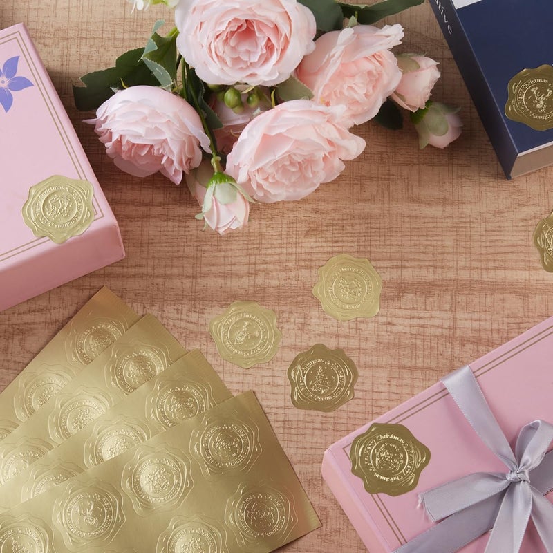 Homtable 300 Pieces Embossed Gold Foil Stickers Gold Stickers for Envelopes, Wedding Invitations, Christmas Greeting Cards Envelopes (Gold Christmas) - Image 5